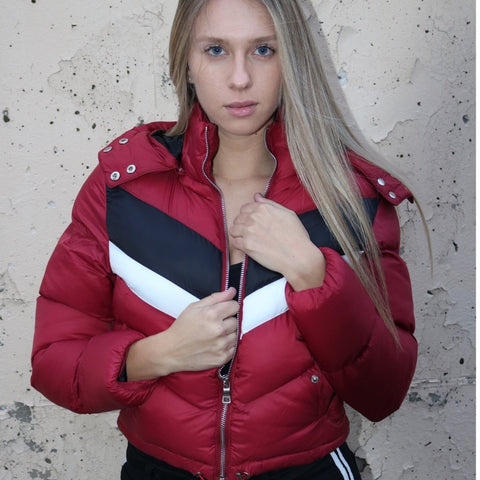 Chevron Cropped Color block Puffer Jacket
